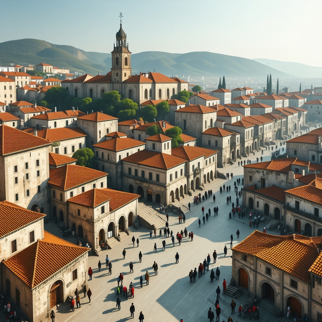 3D digital visualization of Bitola featuring Roman, Ottoman, and modern architectural layers with interactive elements