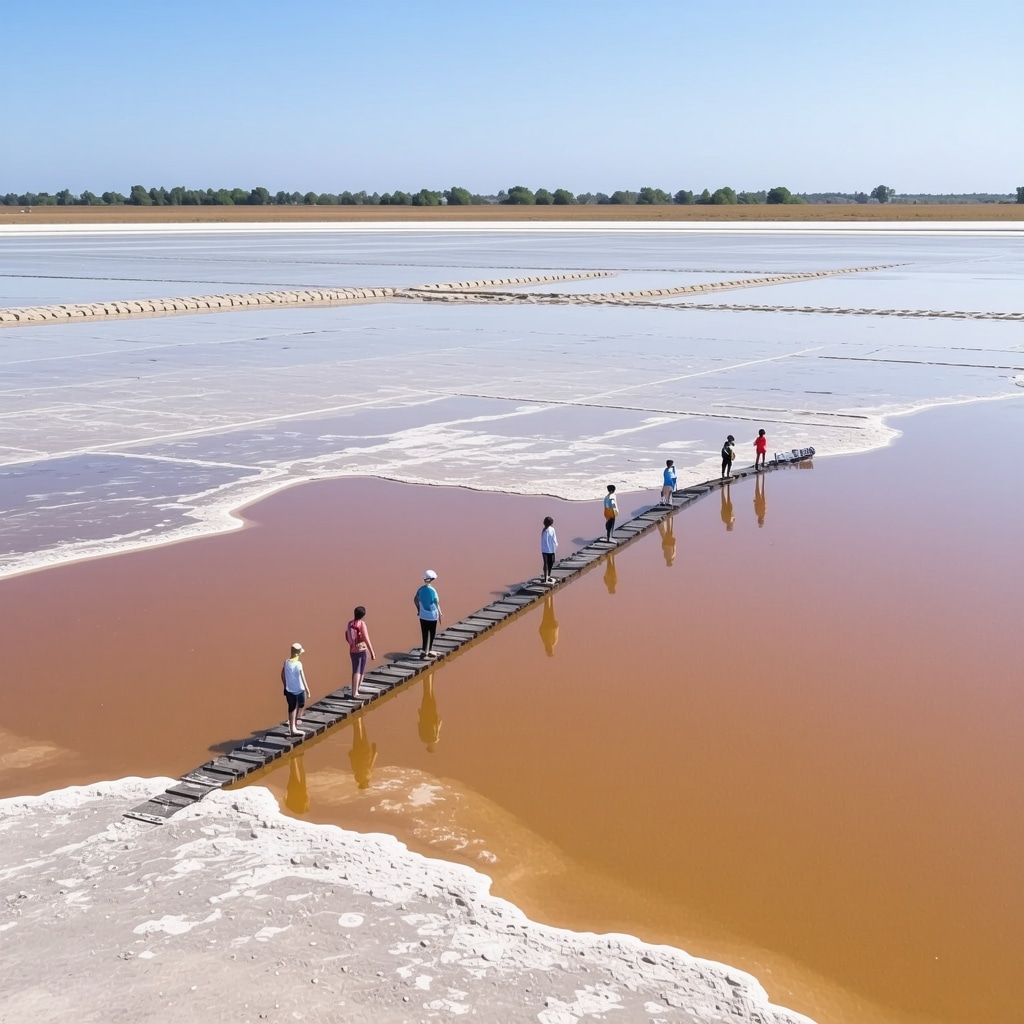 Aerial photograph showcasing Nin's salt pans and tourists practicing sustainable tourism