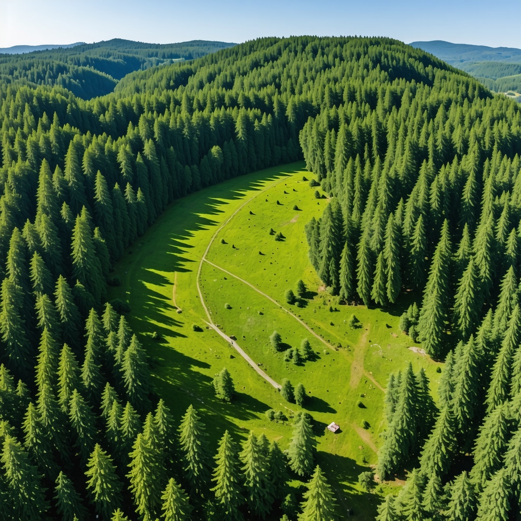 Aerial landscape photo of Vrelo Bosne natural springs and surrounding green forest trails
