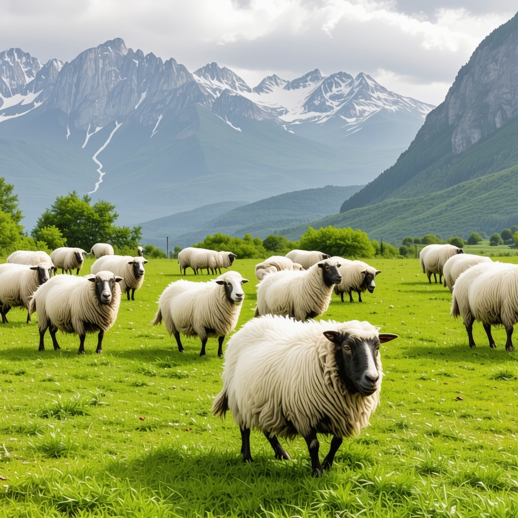 Traditional Berat sheep grazing on rotational pastures in mountainous landscape illustrating sustainable pastoralism