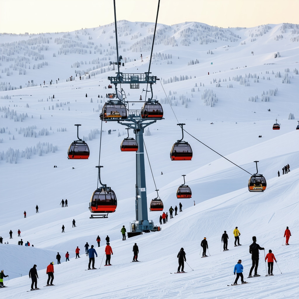 Modern ski lifts and snowy slopes with cultural festival activities in Borovets 2024