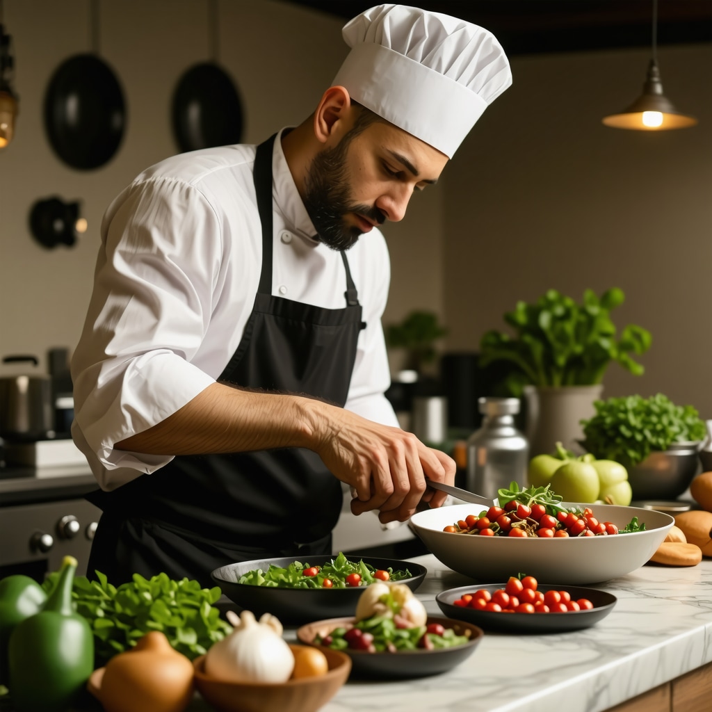 Serbian chef cooking traditional dishes with local herbs and modern kitchen tools in Vrnjačka Banja