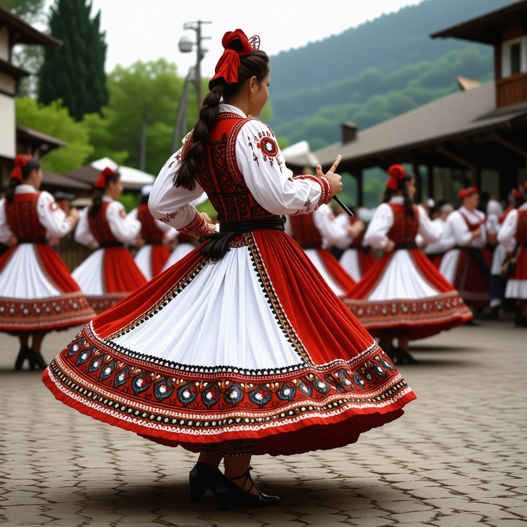 Digital interface displaying traditional Serbian folk dances and costumes for cultural heritage preservation