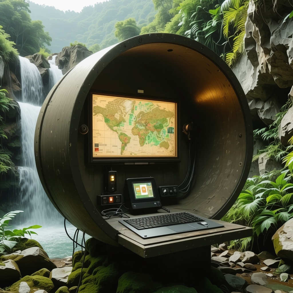 IoT sensors and digital monitoring setup at Pliva waterfalls surrounded by nature