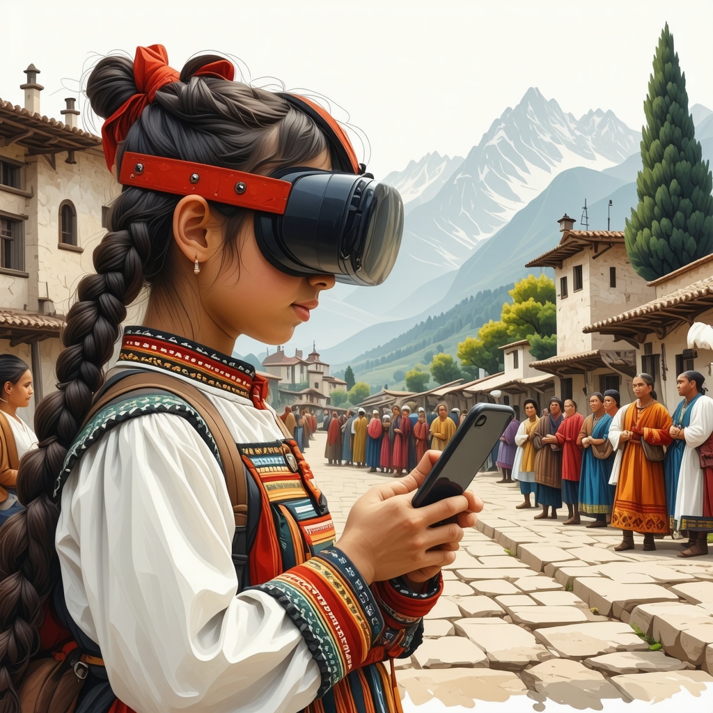 Mladostnik uporablja mobilno aplikacijo z virtualno resničnostjo za učenje tradicionalnega jezika in kulture Gjirokastërja