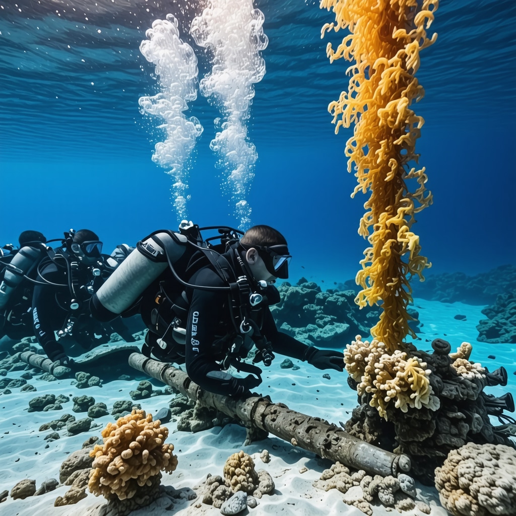 Underwater archaeological site with divers and marine life near Çanakkale