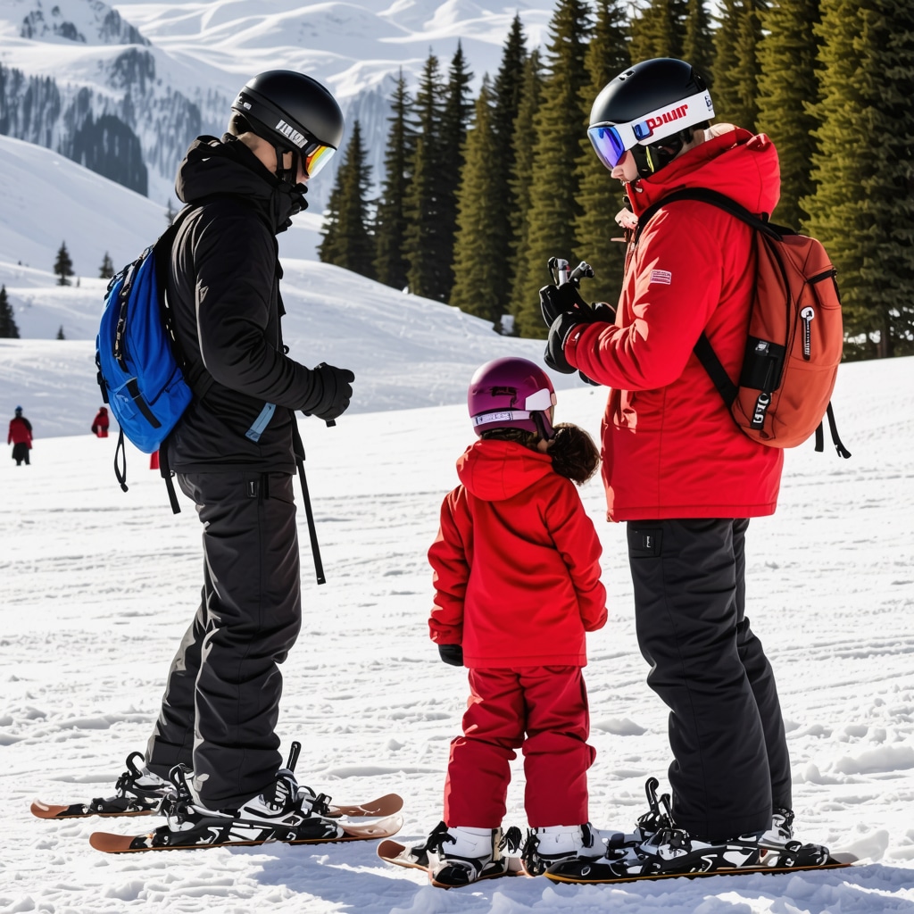 Family engaged in biathlon, ice climbing, and snowkiting in Borovets snowy mountains