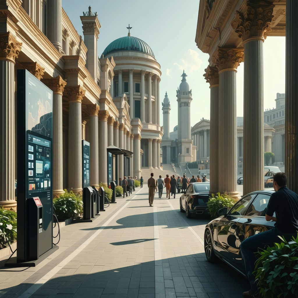 Historic Byzantine monument in Thessaloniki integrated with modern smart city technologies and green urban spaces