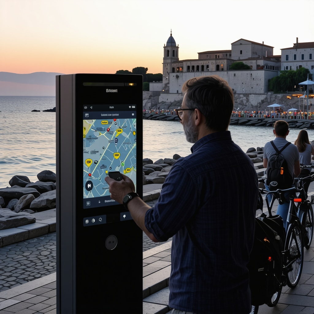 Smart tourism technologies and eco-friendly transport in Split with historic landmarks and Adriatic sea