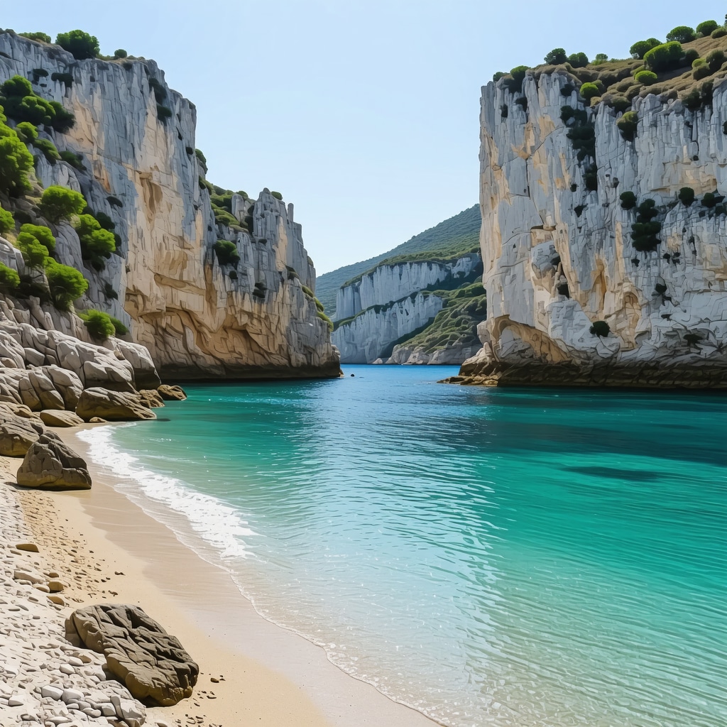 Hidden beach in Split with clear Adriatic water and surrounding cliffs