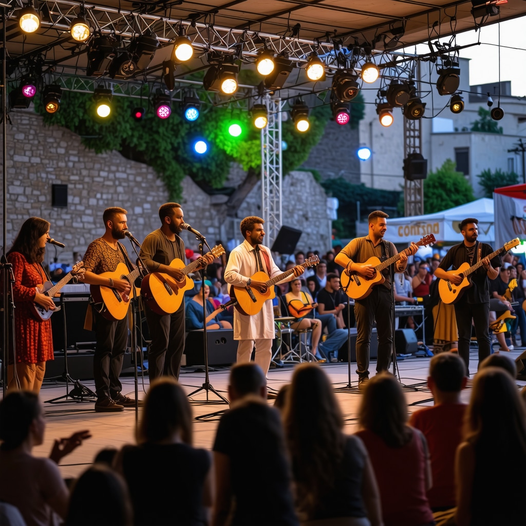 Live performance at Mostar Festival showing fusion of traditional and modern music with eco-friendly festival infrastructure