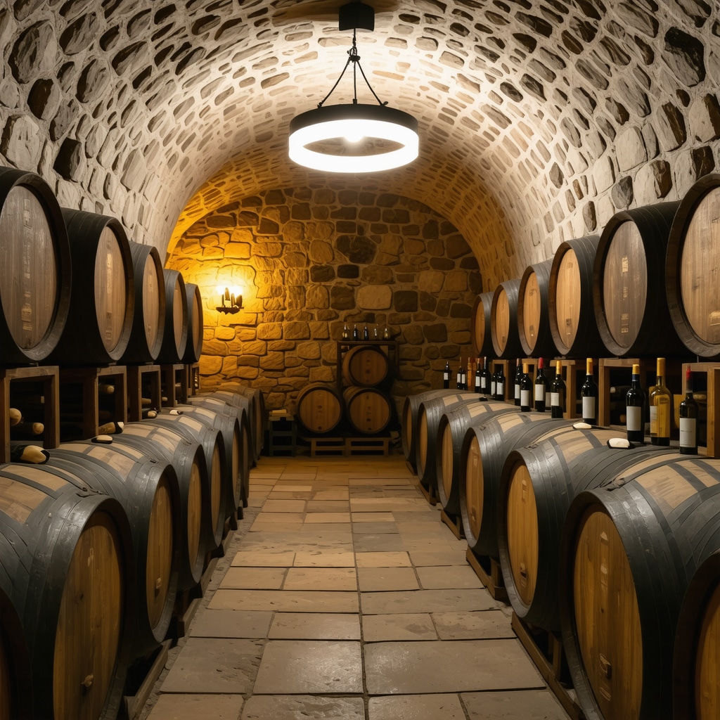 Rustic wine cellar in Čapljina featuring wooden barrels and bottles of Blatina and Žilavka wines