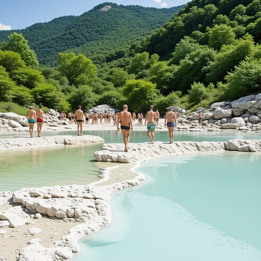 Thermal springs in Sokobanja with hikers on eco-friendly trails in a green mountainous landscape