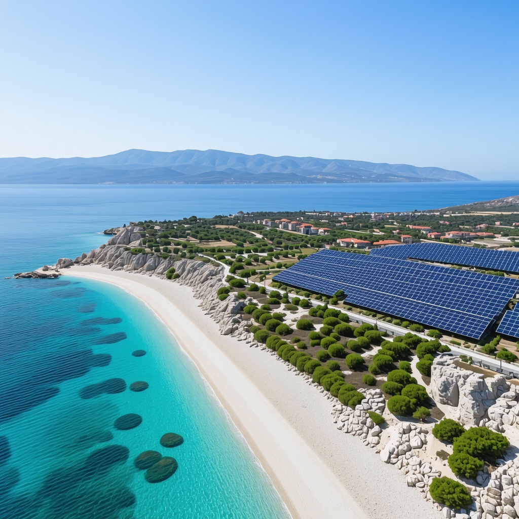 Aerial view of Saranda coastline highlighting sustainable tourism infrastructure and natural beauty