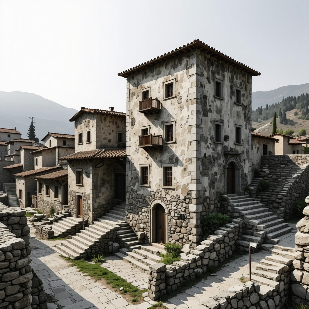 3D digital rendering of historic Ottoman stone houses in Gjirokastër with IoT sensor data visualization for heritage preservation