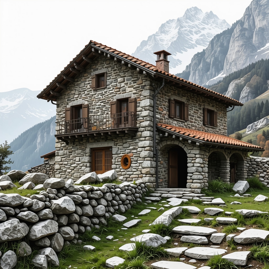 3D digital model of traditional stone houses in Kruševo mountainous area illustrating cultural heritage preservation through virtual reality