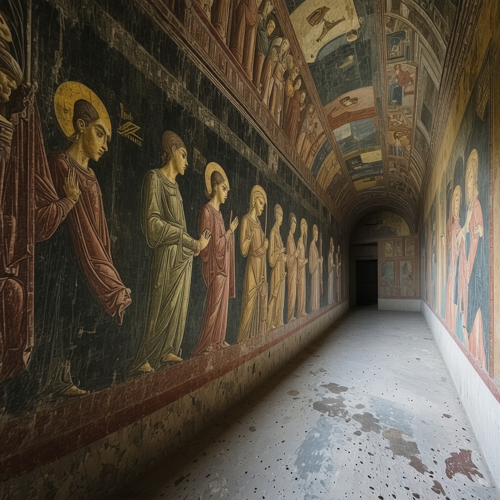 Digital 3D model showing detailed Byzantine frescoes in Gračanica monastery with conservation technology