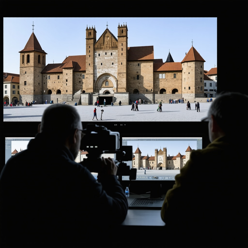 Tehnik izvaja 3D lasersko skeniranje srednjeveške arhitekture v Sighișoari za ohranjanje kulturne dediščine