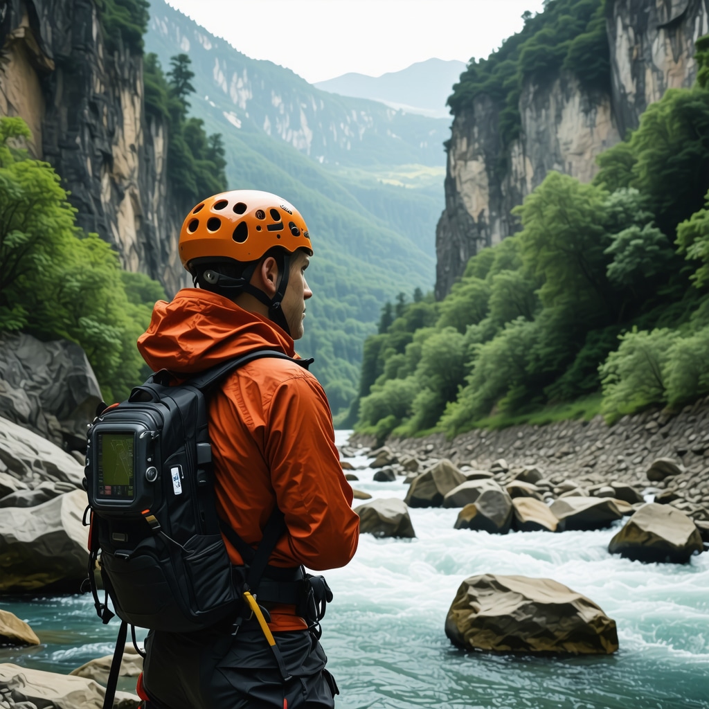 High-tech GPS device and smart helmet for safe canyoning and climbing in Rugova Gorge