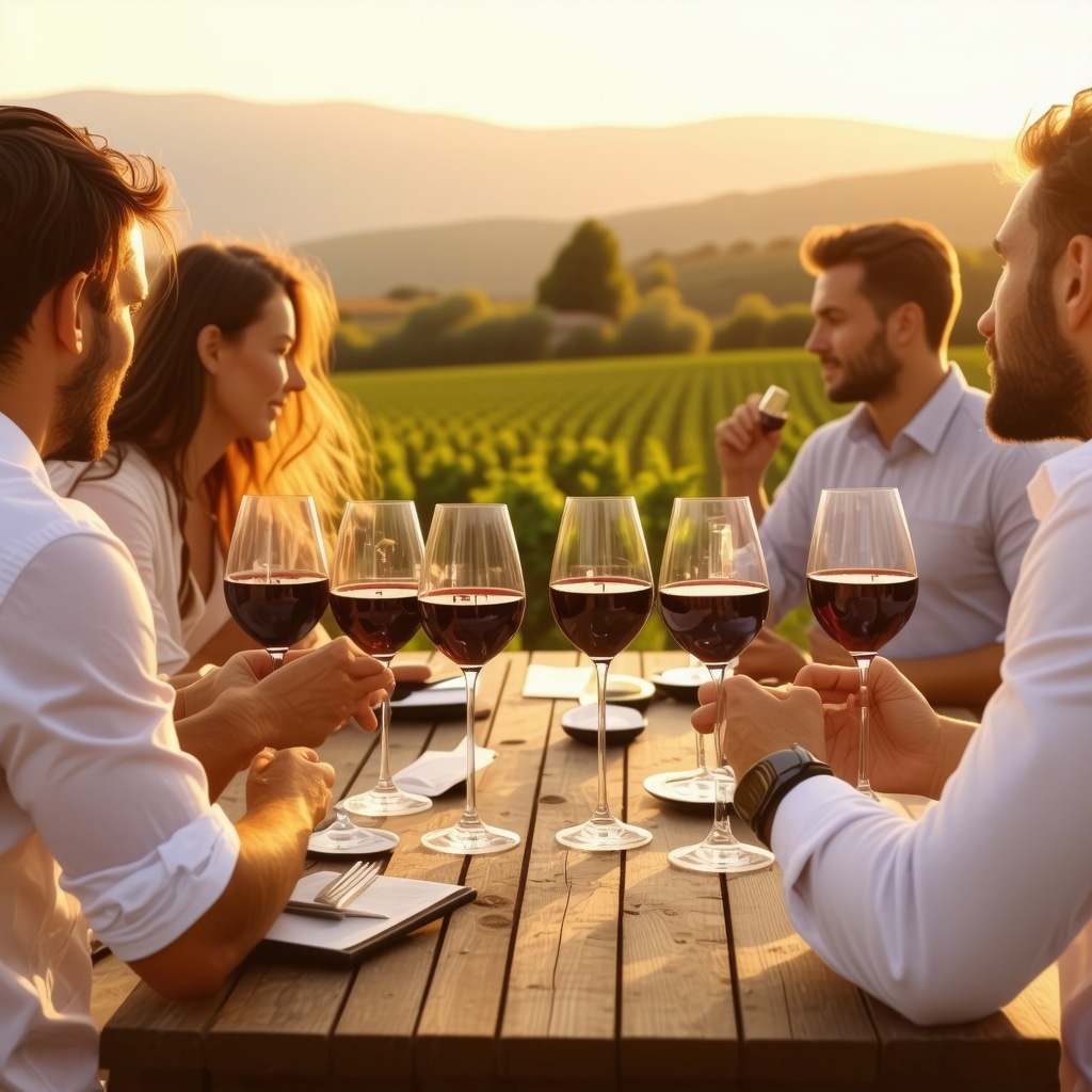 Sommeliers and visitors engaging in a wine tasting workshop with Trebinje vineyards in the background