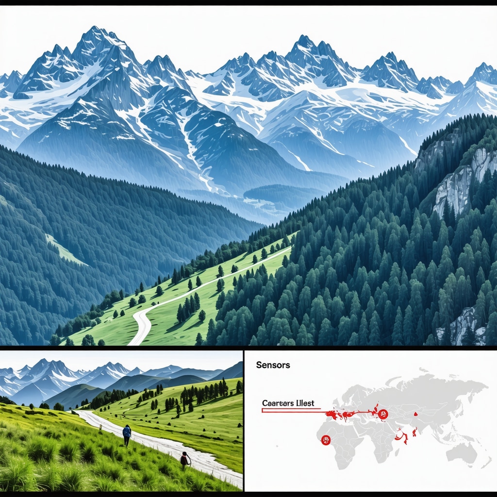 Illustration of advanced ecological monitoring technologies and GIS integration in Bohinj alpine environment