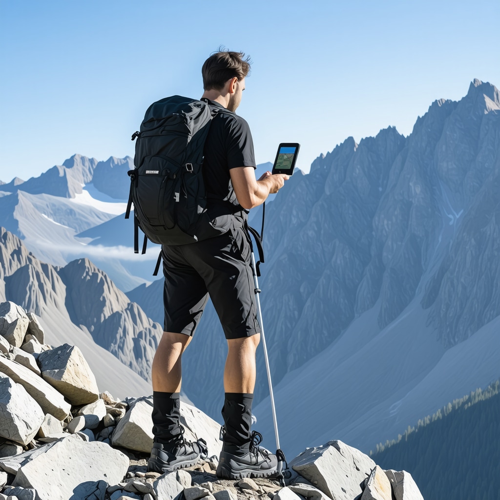 Experienced hiker navigating Durmitor mountain trail with GPS device