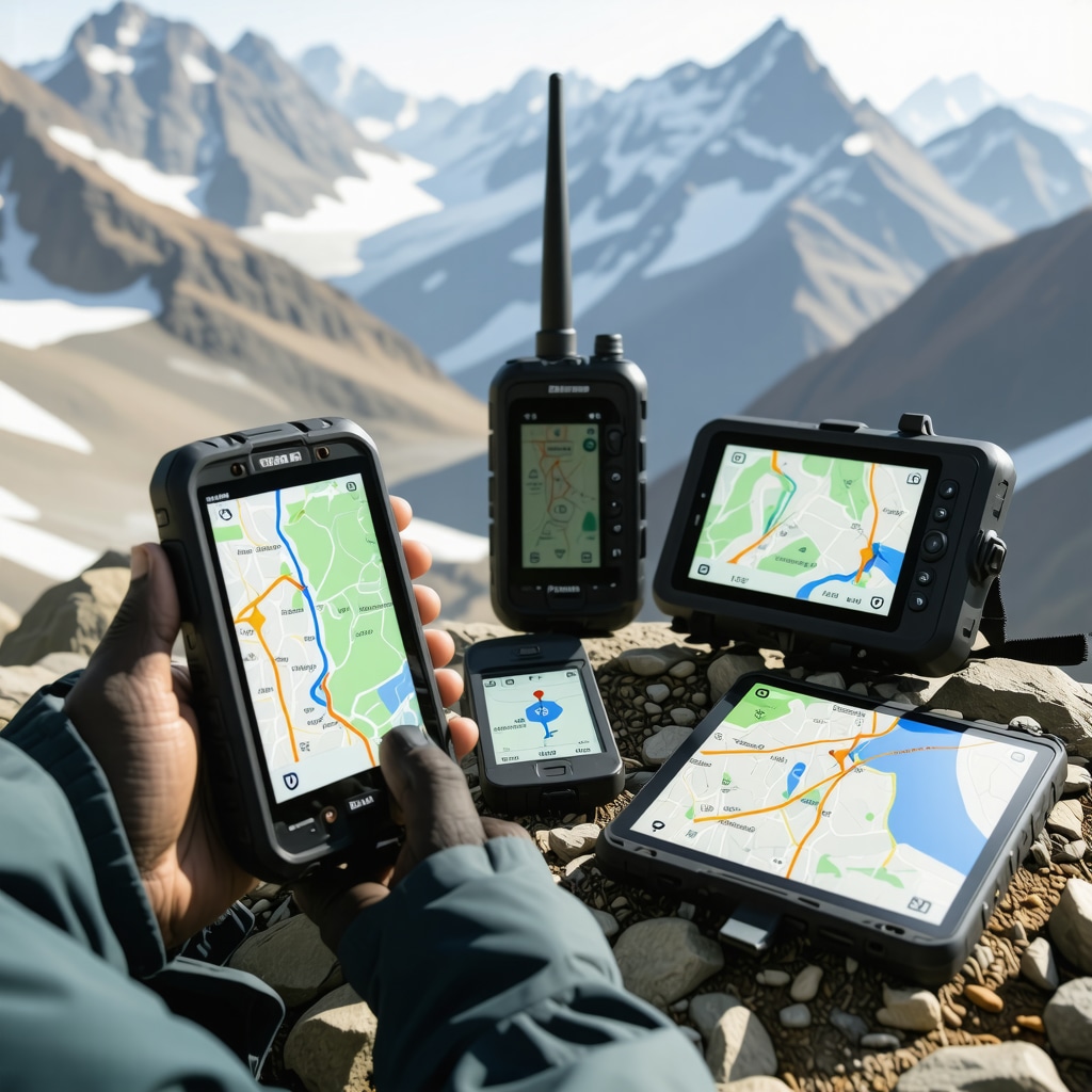 Hiker using GPS and satellite communication devices on Durmitor mountain trail