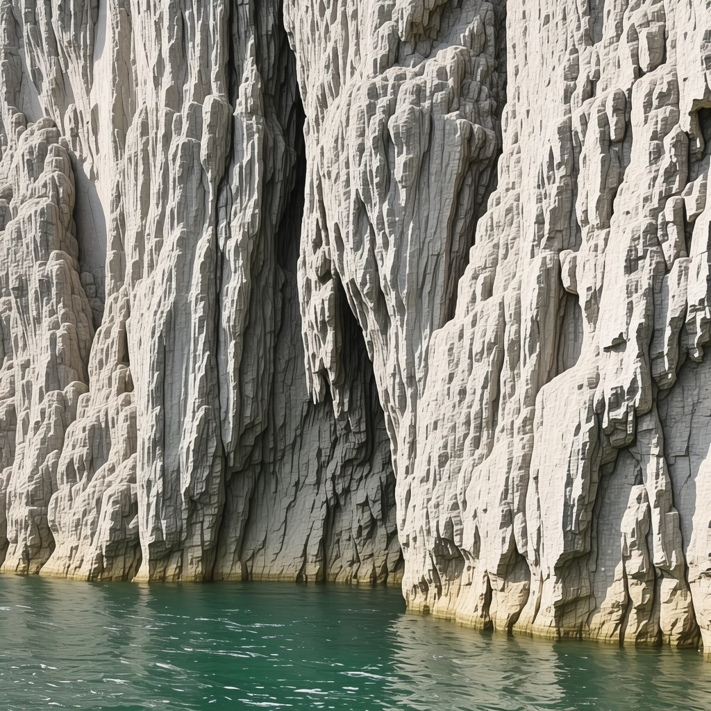 Detailed textures of water and rock formations in Matka Canyon at golden hour