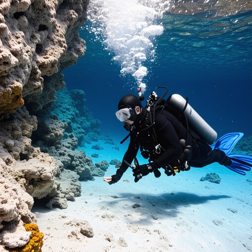 Experienced scuba divers exploring underwater caves near Hvar with diverse marine ecosystem