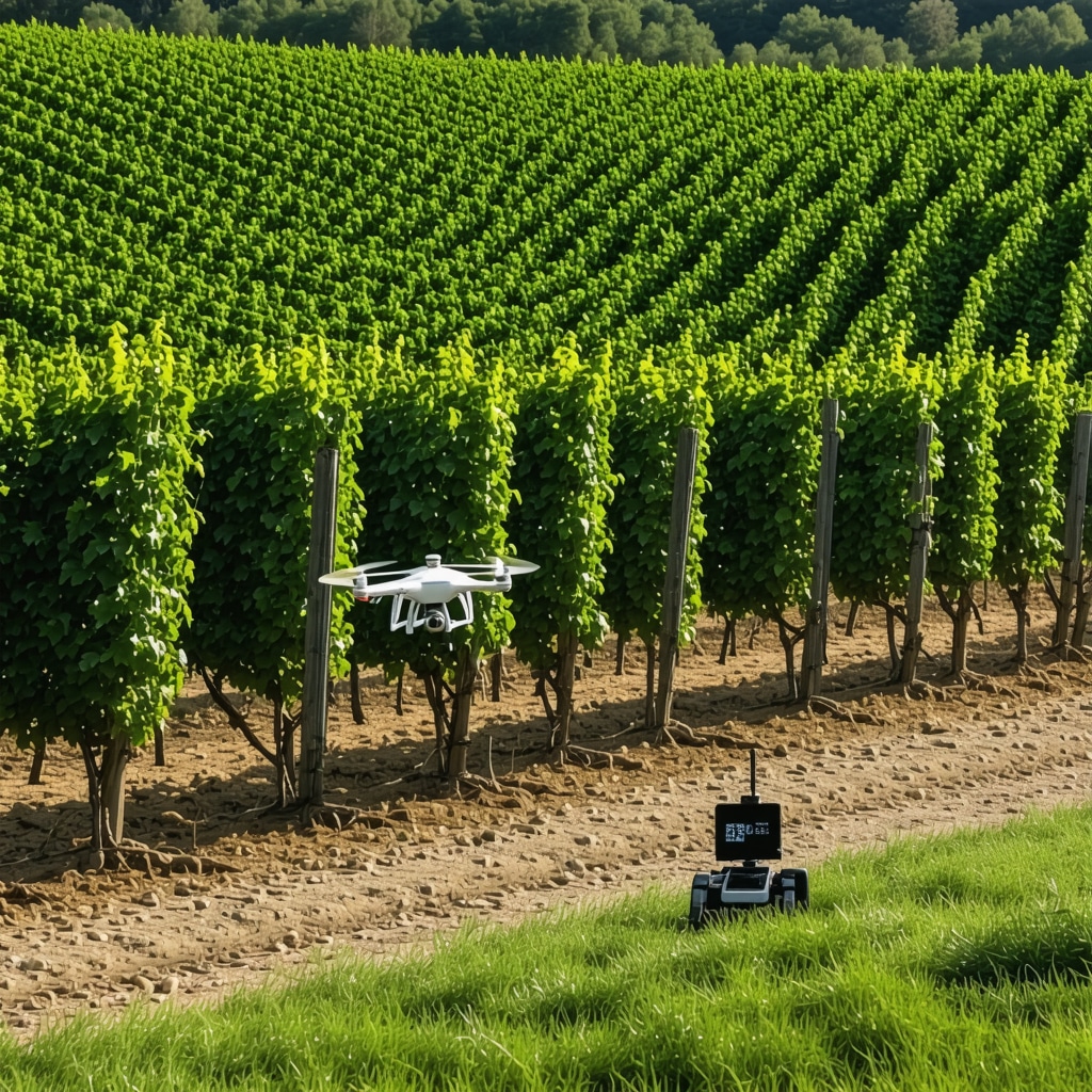 Vineyard in Bansko equipped with drones and sensors illustrating sustainable and digital viticulture
