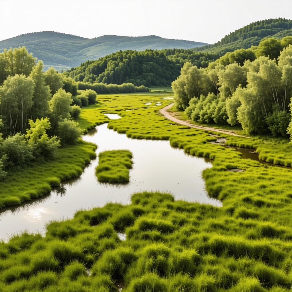 Drone aerial view of Hutovo Blato Nature Park wetlands and surrounding nature