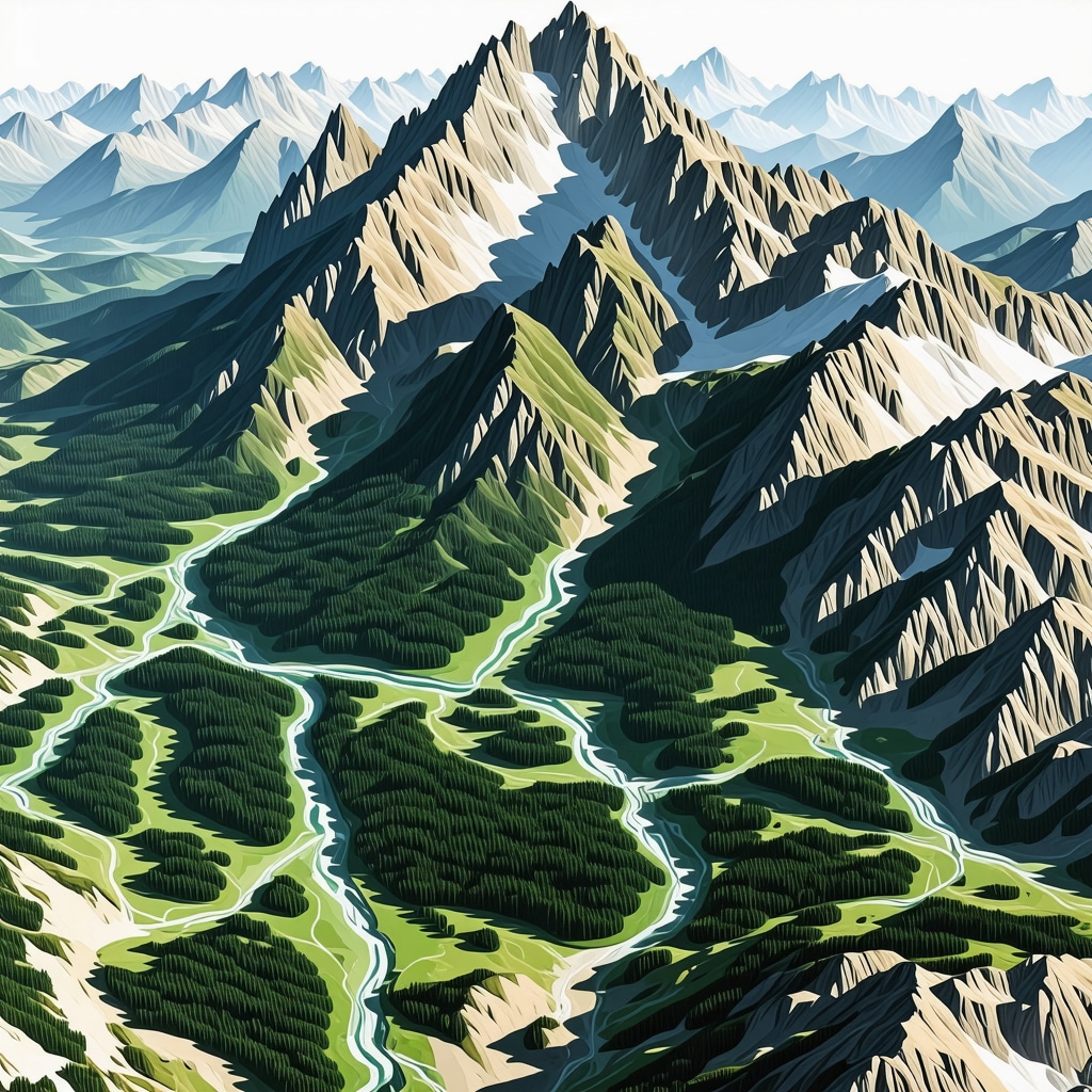 Aerial landscape of Durmitor National Park with geographic information system data visualizations