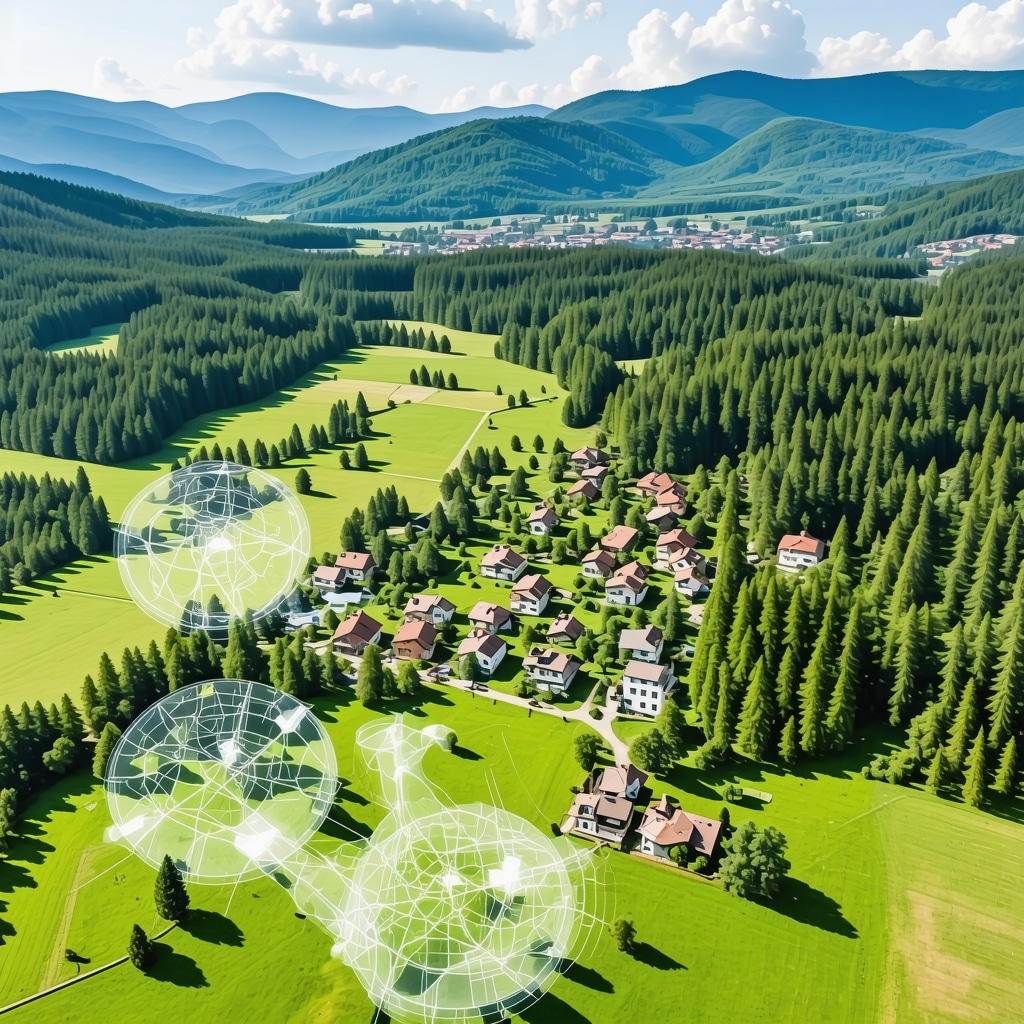 Aerial landscape of Pešterska visoravan with graphical overlays of drones and GIS systems for environmental monitoring