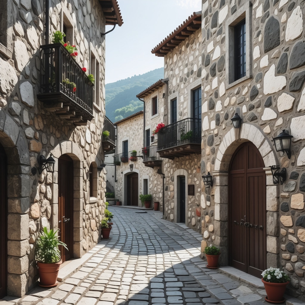 Close-up of intricate stone carvings and architectural details on historic buildings in Cetinje