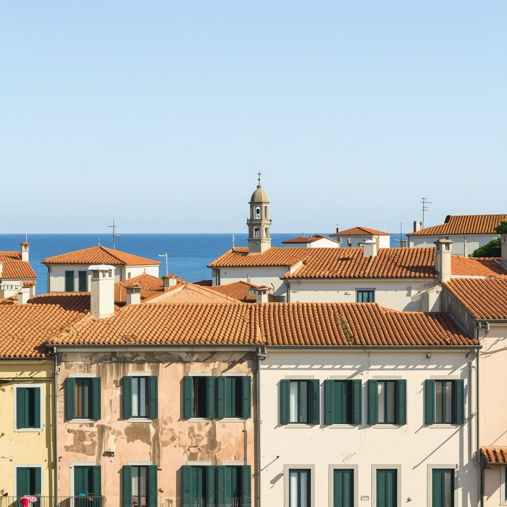 Restoration work on Venetian-style historic buildings in Piran coastal town