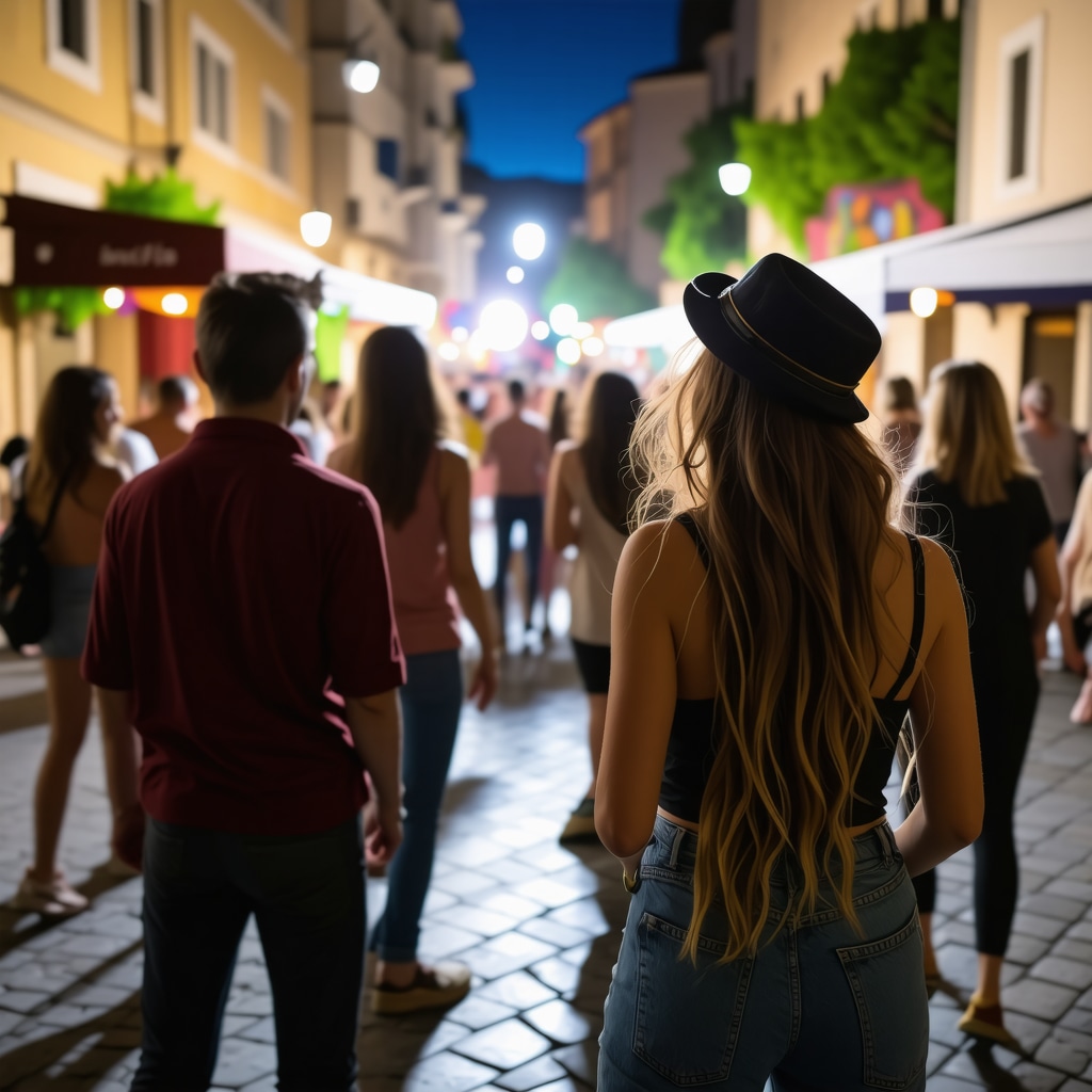 Vibrant night scene at Banja Luka local music and art festival featuring diverse performers and interactive art installations
