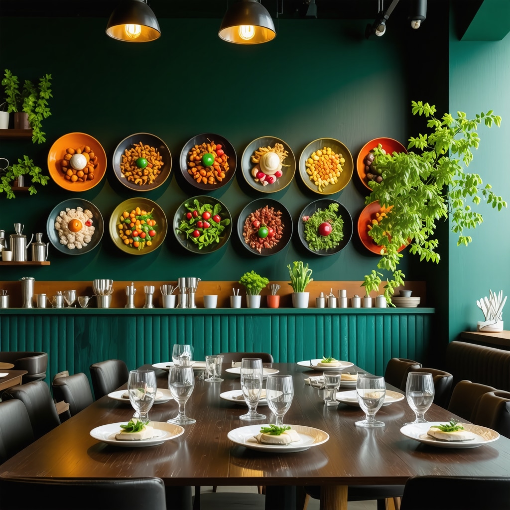Interior of a Bucharest restaurant serving traditional and modern Balkan dishes with colorful presentations