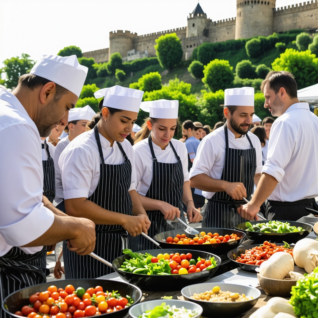 Chefs and visitors participating in traditional Balkan cooking workshops at a culinary festival in Novi Sad