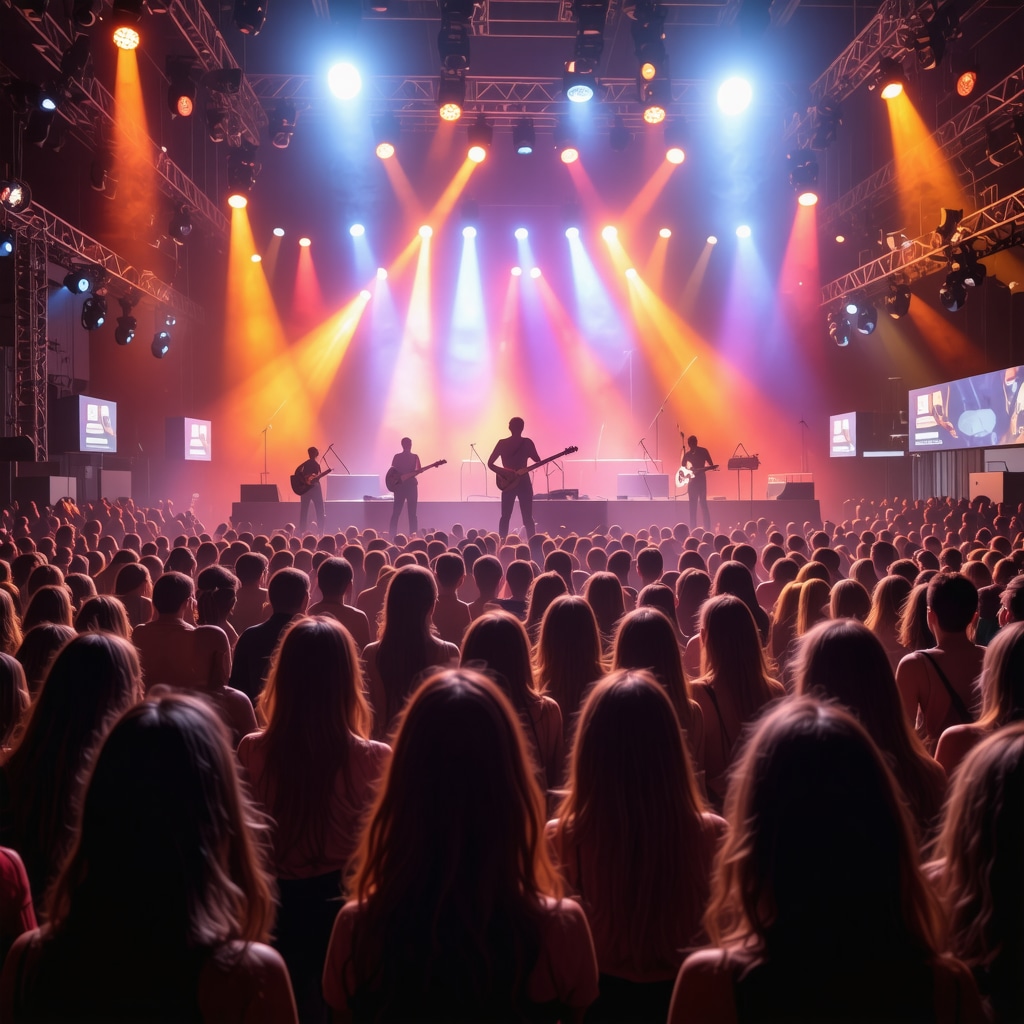 Crowd enjoying live music performances with colorful stage lighting at Demofest festival in Banja Luka