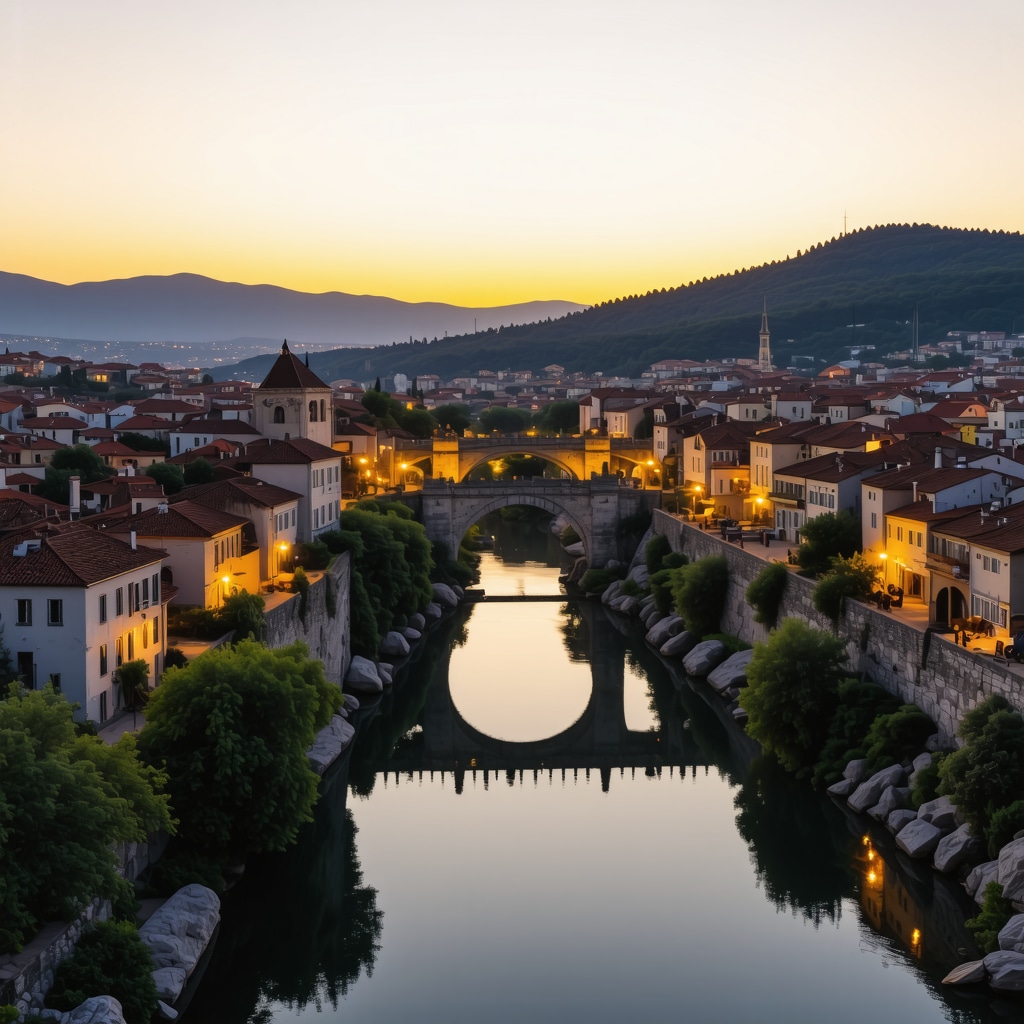 Aerial image of Stari Most with digital sensor overlays illustrating preservation technology