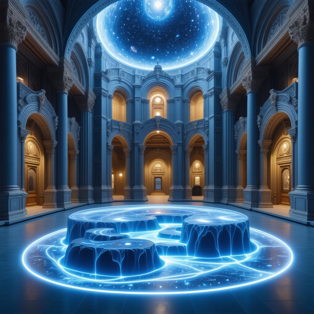 Interactive holographic displays in a museum exhibit showing 3D restoration of Arad's historic architecture