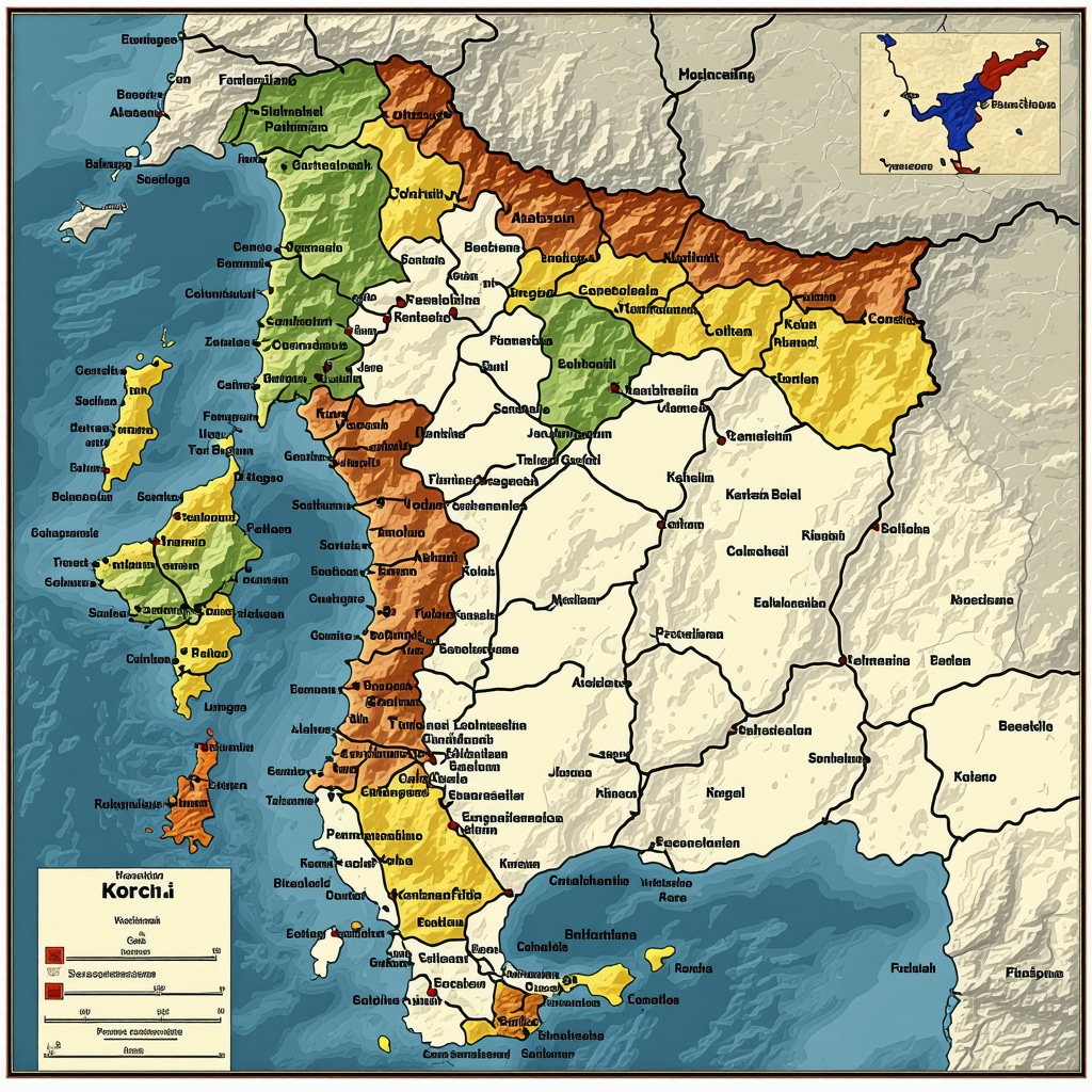 Digital map showcasing linguistic diversity and cultural landmarks in Korçë region