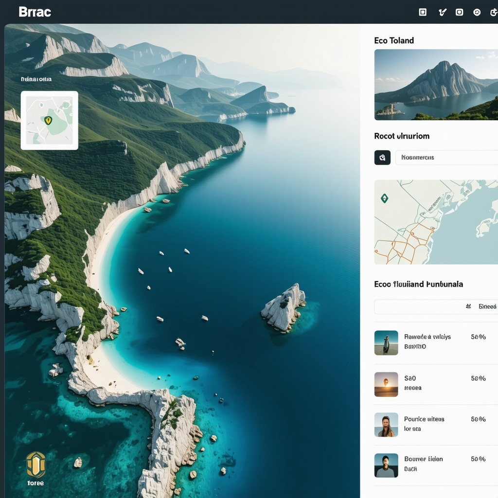 Digital map and data overlay on Brač island coastline illustrating sustainable tourism management