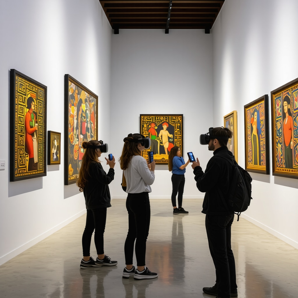 Interaktivna digitalna umetniška instalacija v galeriji Cetinja z obiskovalci, ki uporabljajo VR in AR naprave