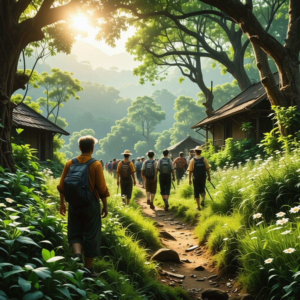 Hiking trail in lush forest near Brezovica with locals and tourists engaging