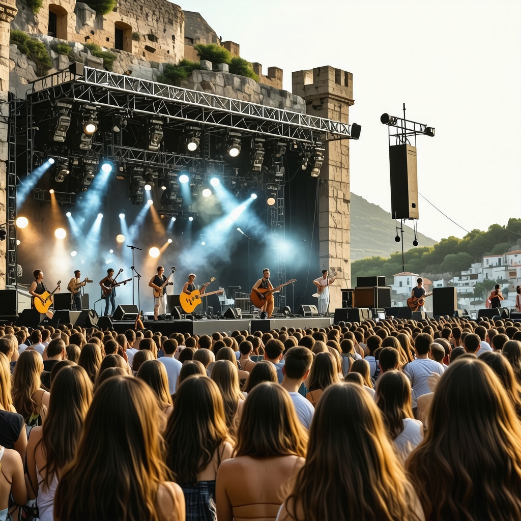 Crowd enjoying a music festival in Herceg Novi where traditional Balkan music meets modern technology on historic fortress stage