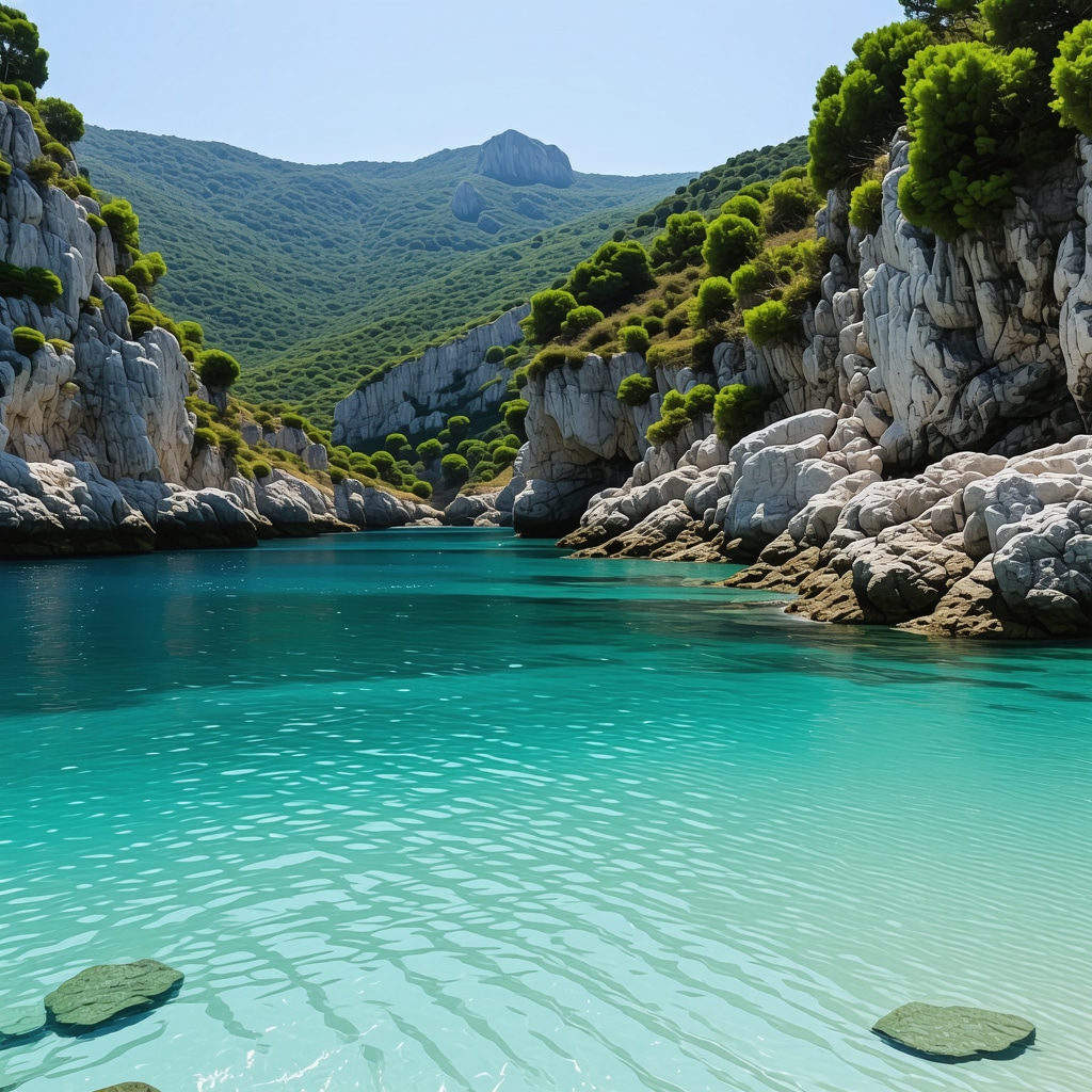 Hidden beach in Himara Albania with turquoise water and rocky cliffs