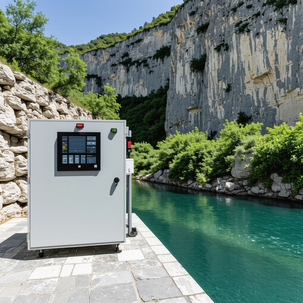Monitoring station with digital sensors at the Buna river spring with karst cliffs in Blagaj