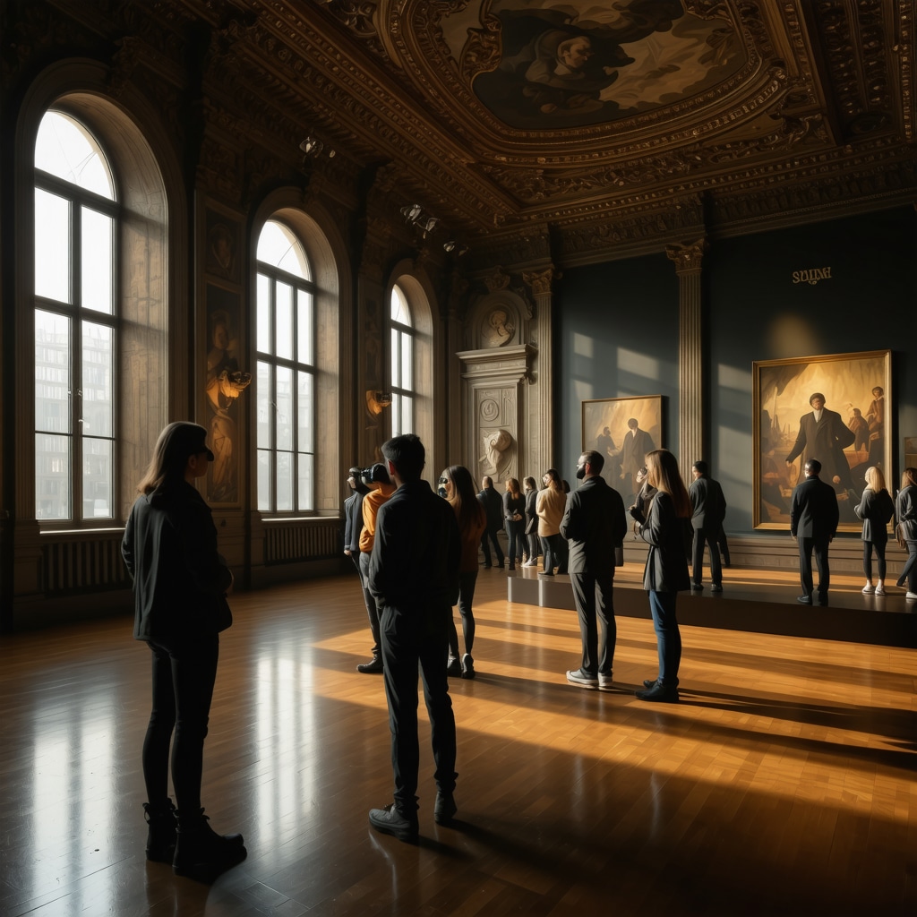 Visitors engaging with classical and digital art exhibits using VR and multimedia in a Timișoara museum