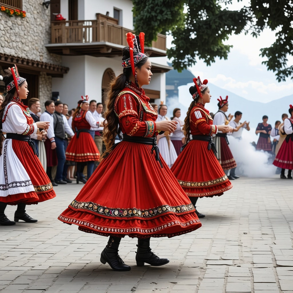 Traditional dancers and local cuisine enhanced with augmented reality visuals at Bansko festival